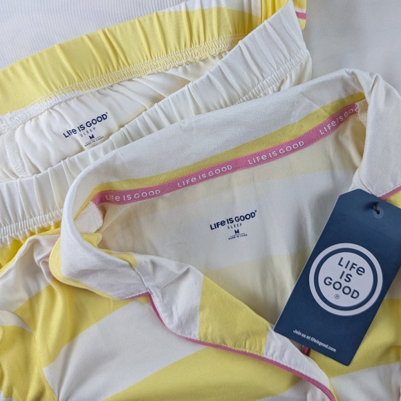Life Is Good Brew Crew Coffee PJ Set Button Front Short Sleeve Top Shorts M NWT - Picture 3 of 10